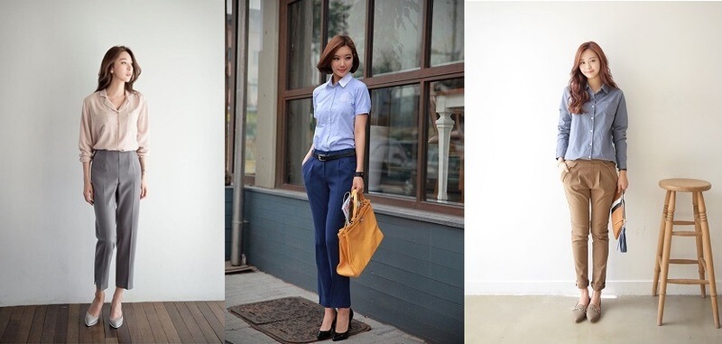 Quần tây cùng áo sơ mi - outfit kinh điển của các cô nàng công sở