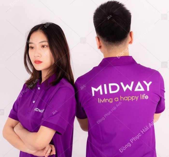 Mẫu đồng phục doanh nghiệp Midway trên nền tím