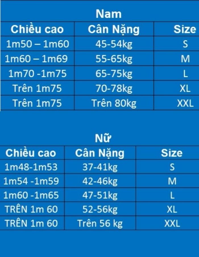 Thông tin tham khảo chọn size đồng phục doanh nghiệp