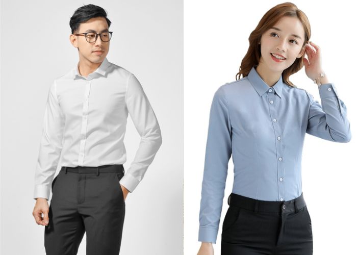 Đồ công sở đẹp sơ mi slimfit cho cả nam và nữ