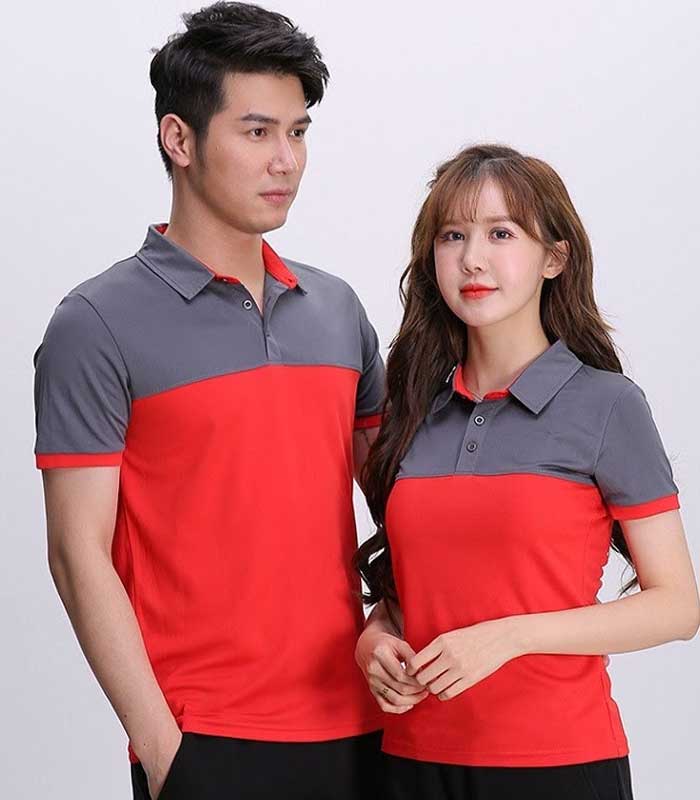 Trang phục áo  đồng phục polo phối 2 màu đỏ xám đẹp