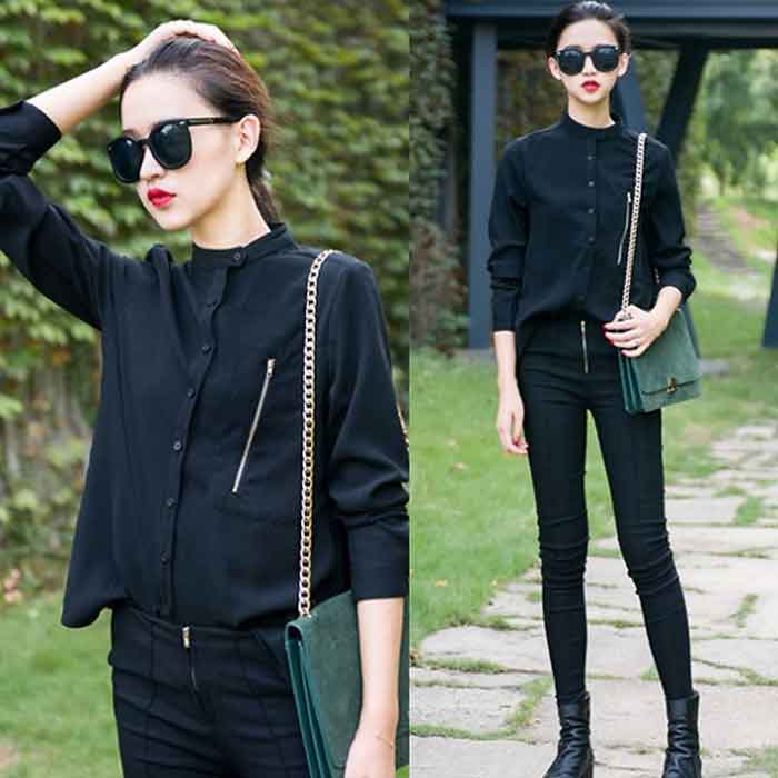 Quần legging bó sát cùng sơ mi thanh lịch